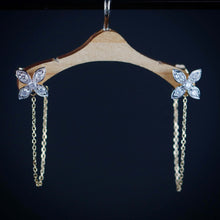Load image into Gallery viewer, Diamond flower chain loop earrings in 14k yellow gold