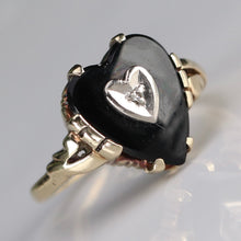 Load image into Gallery viewer, Heart shaped onyx and diamond ring in yellow gold