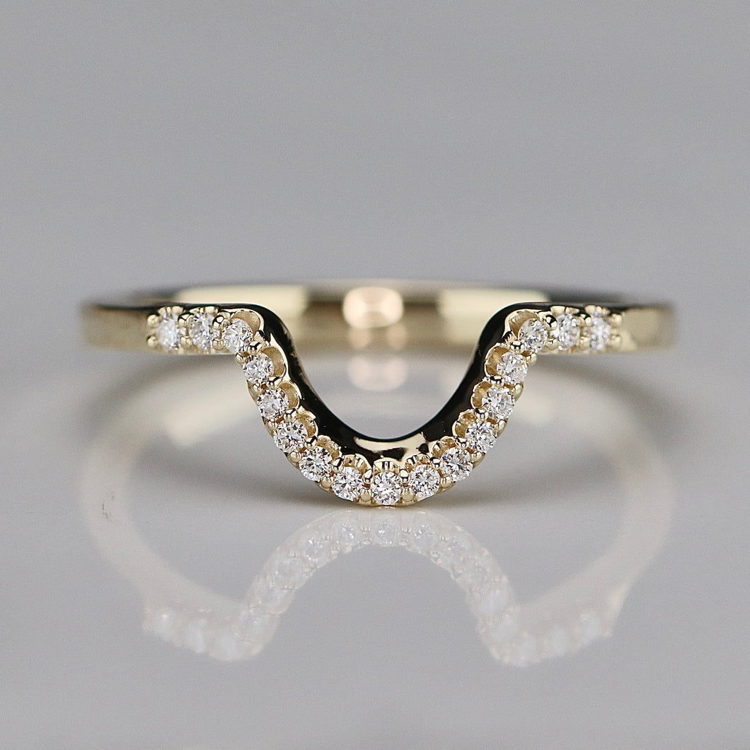CUSTOM ORDER: Shaped wedding band with lab grown diamonds in 14k yellow gold