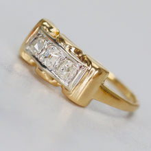 Load image into Gallery viewer, Antique OMC diamond 3 stone ring in 14k yellow gold