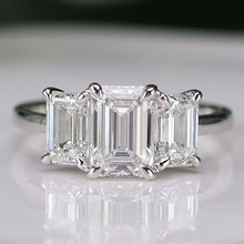 Load image into Gallery viewer, The Charlotte - 3 stone 3.03ctw lab grown emerald cut diamond ring in platinum