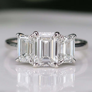 The Charlotte - 3 stone 3.03ctw lab grown emerald cut diamond ring in platinum