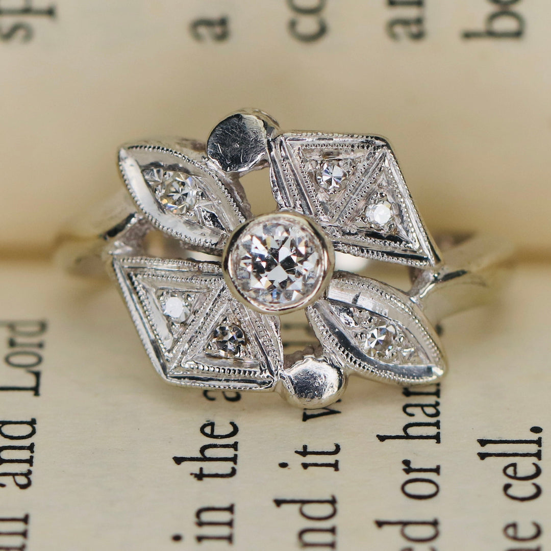 Vintage old cut diamond ring in 14k white gold