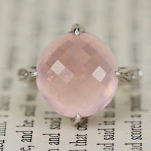 Load image into Gallery viewer, Checkerboard dome rose quartz and diamond ring in 18k white gold