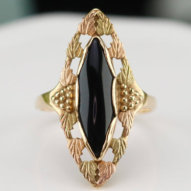 Vintage onyx navette ring in 14k yellow gold
