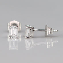 Load image into Gallery viewer, SPECIAL PRICING!  Dainty Lab grown .49ctw F-G/SI emerald cut Diamond studs in 14k white gold