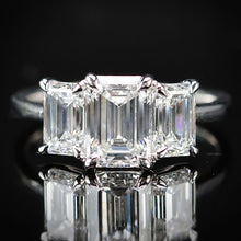 Load image into Gallery viewer, The Charlotte - 3 stone 3.03ctw lab grown emerald cut diamond ring in platinum