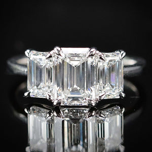 The Charlotte - 3 stone 3.03ctw lab grown emerald cut diamond ring in platinum