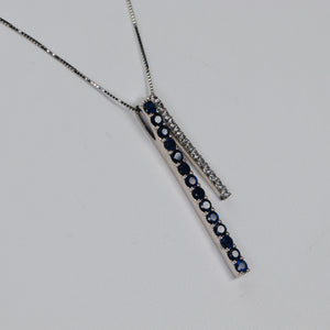 Blue and white lab grown sapphire necklace in white gold