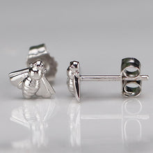 Load image into Gallery viewer, 14k white gold bumble bee studs