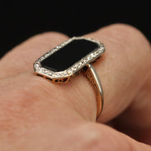 Load image into Gallery viewer, Edwardian antique elegant onyx and diamond vintage ring in yellow gold from Manor Jewels