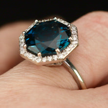 Load image into Gallery viewer, RESERVED FOR DI: PAYMENT 5 OF 5:  SALE!!  Custom London Blue topaz and diamond ring in 14k white gold