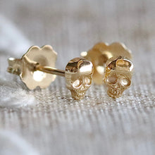 Load image into Gallery viewer, 14k yellow gold mini skull studs
