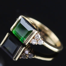 Load image into Gallery viewer, Funky Estate green tourmaline and diamond ring in 14k yellow gold