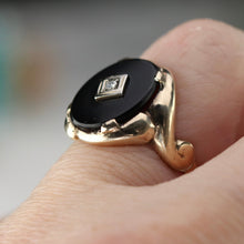 Load image into Gallery viewer, Oval onyx and diamond vintage ring in yellow gold from Manor Jewels