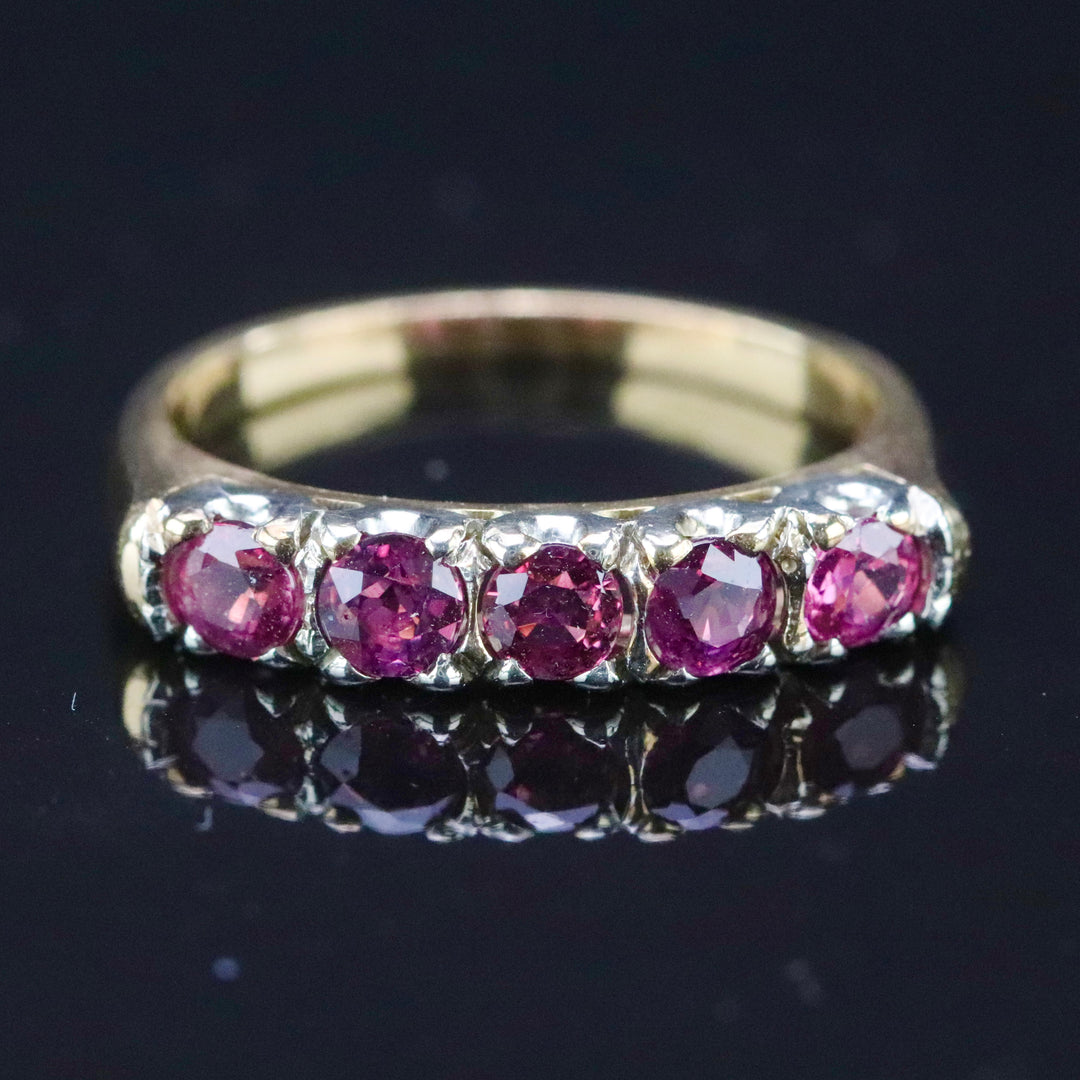 Vintage ruby band ring in 14k yellow and white gold
