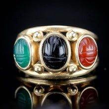 Load image into Gallery viewer, Vintage triple scarab ring in 14k yellow gold