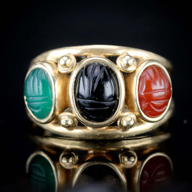 Vintage triple scarab ring in 14k yellow gold