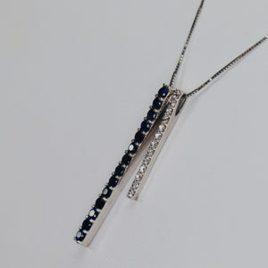 Blue and white lab grown sapphire necklace in white gold
