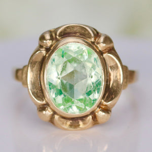 Vintage green synthetic spinel ring in yellow gold