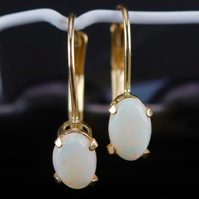 Opal leverback earrings in yellow gold