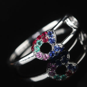 14k white gold gemstone safety pin ring