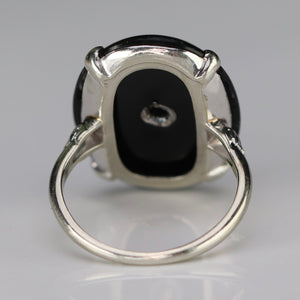 Oval vintage black onyx and diamond ring in white gold ring By Manor Jewels