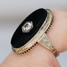 Load image into Gallery viewer, Find the perfect vintage onyx ring for any occasion on our website. Our antique onyx rings are hand selected for quality and desirability,