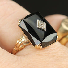 Load image into Gallery viewer, Vintage faceted Onyx and diamond ring in yellow gold
