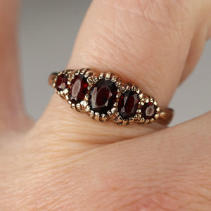 Vintage Garnet 5 stone band in yellow gold