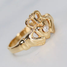 Load image into Gallery viewer, Diamond claddagh ring in yellow gold