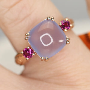 Chalcedony and rhodolite ring in 14k rose gold by Effy