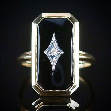 MEGA SALE!  Vintage onyx and diamond ring in yellow gold