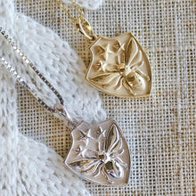 Load image into Gallery viewer, 50% OFF!  Bee shield necklaces in your choice of 14k yellow or white gold
