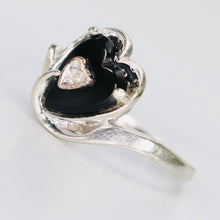 Load image into Gallery viewer, Vintage Heart shaped onyx and diamond ring in white gold