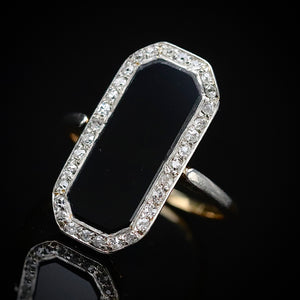 Edwardian antique elegant onyx and diamond vintage ring in yellow gold from Manor Jewels