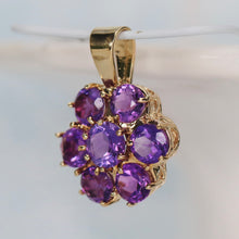 Load image into Gallery viewer, Vintage amethyst cluster pendant in yellow gold