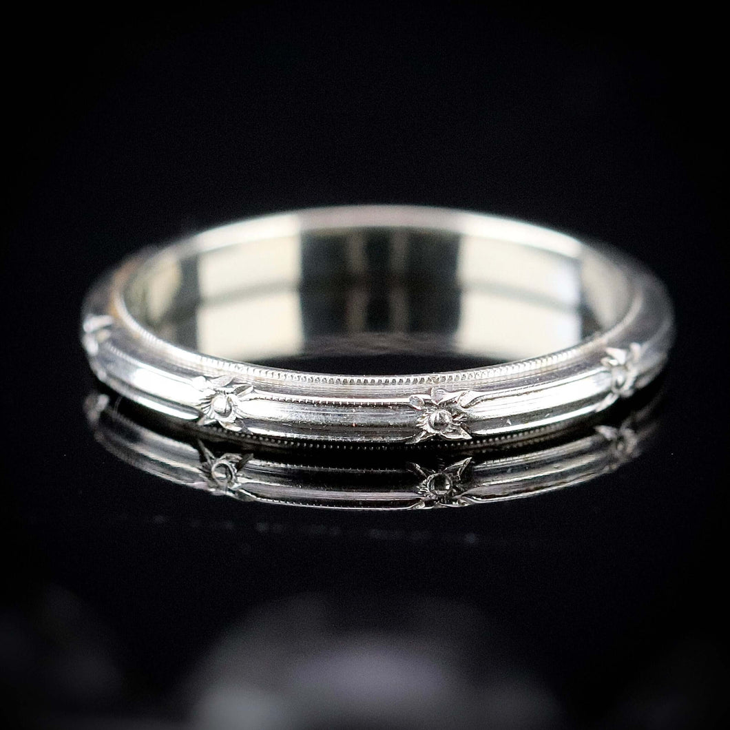 Vintage orange blossom band in 14k white gold
