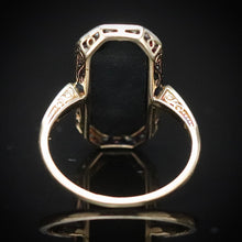 Load image into Gallery viewer, Edwardian antique elegant onyx and diamond vintage ring in yellow gold from Manor Jewels