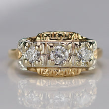 Load image into Gallery viewer, 50% OFF!  Transitional cut vintage 3 stone diamond band in 14k *onyx deal*