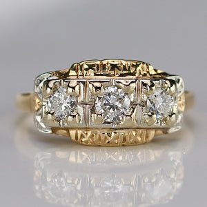 50% OFF!  Transitional cut vintage 3 stone diamond band in 14k *onyx deal*