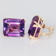 Load image into Gallery viewer, Chunky Amethyst emerald cut earrings in 14k yellow gold