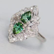 Load image into Gallery viewer, Green tourmaline and diamond ring in platinum