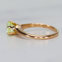 Load image into Gallery viewer, Vintage synthetic green spinel solitaire ring in 14k yellow gold by J R Wood