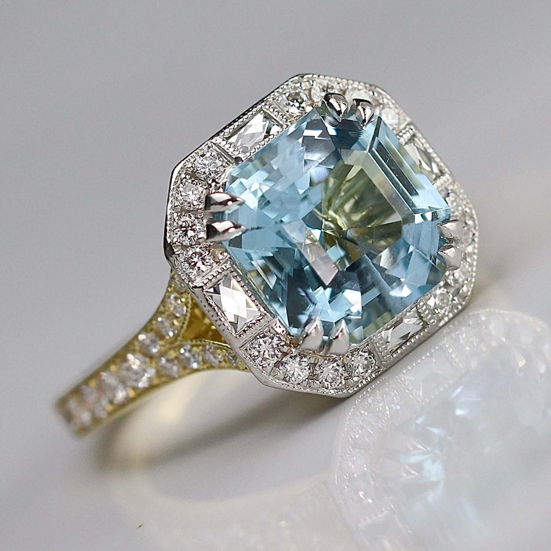 18k platinum Aquamarine and diamond ring by David Klass