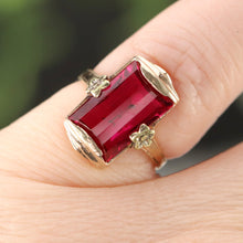 Load image into Gallery viewer, Vintage lab grown ruby ring in yellow gold