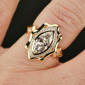 The Sienna - 1.64ctw Marquise lab grown diamond halo ring in 14k yellow gold