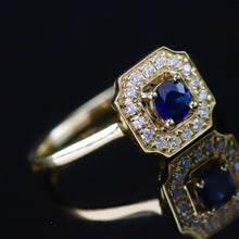 Load image into Gallery viewer, 50% OFF!  Sapphire and diamond halo ring in 14k yellow gold *onyx deal*