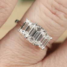Load image into Gallery viewer, The Charlotte - 3 stone 3.03ctw lab grown emerald cut diamond ring in platinum