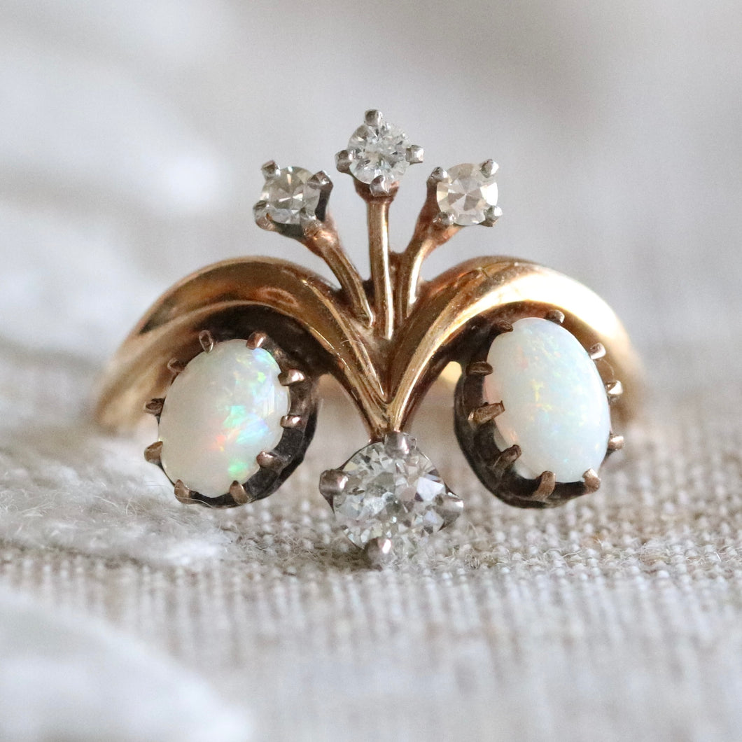 50% OFF!  Vintage opal and Diamond ring in 14k yellow gold